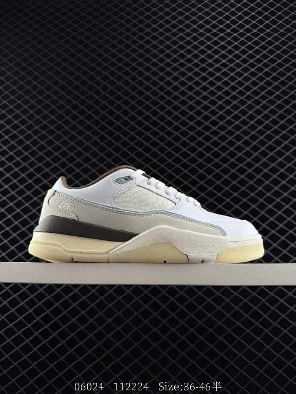 120 Air Jordan 4 Retro Flight Court 低帮 白灰棕 AJ4 乔丹4代 aj4 乔4 低邦 米白色 乔丹篮球鞋系列 鞋款整体以白色皮革打造，搭配侧身灰色皮革框架，鞋舌及