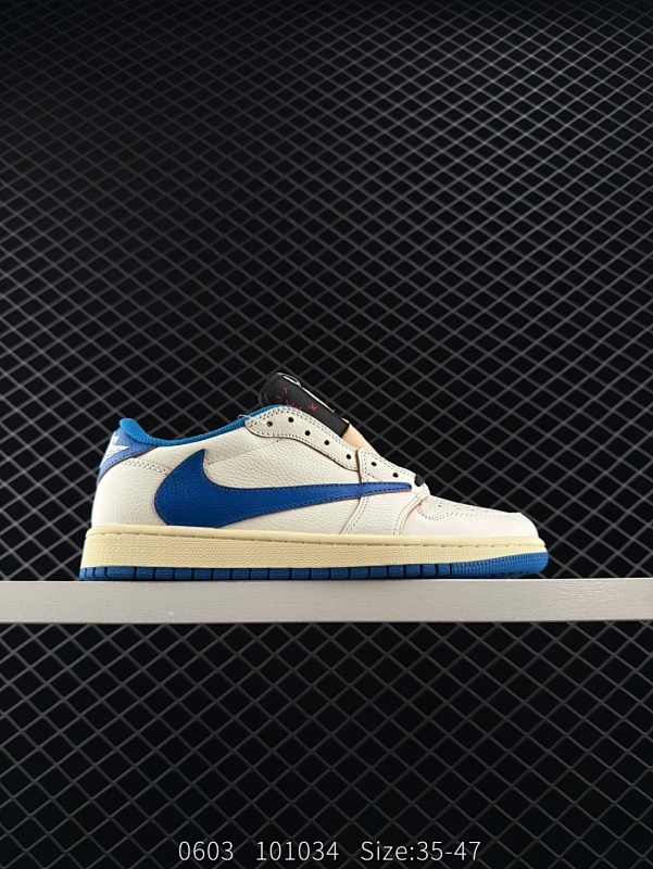 170 Travis Scott x Fragment Design x Air Jordan 1 Low OG 低帮 白蓝闪电倒勾联名 AJ1 乔丹1代 aj1 乔1 低邦 白蓝闪电倒钩联名 乔丹篮