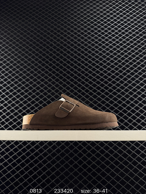 100 德国百年知名鞋履品牌·博肯Birkenstock 秋冬新款 勃肯半拖凉鞋系列加棉 加绒包头拖鞋 广东原产#采用质地柔软牛皮革 中底搭载缓震软木橡胶 外置EVA轻量片装外底  尺码：看图所示 编