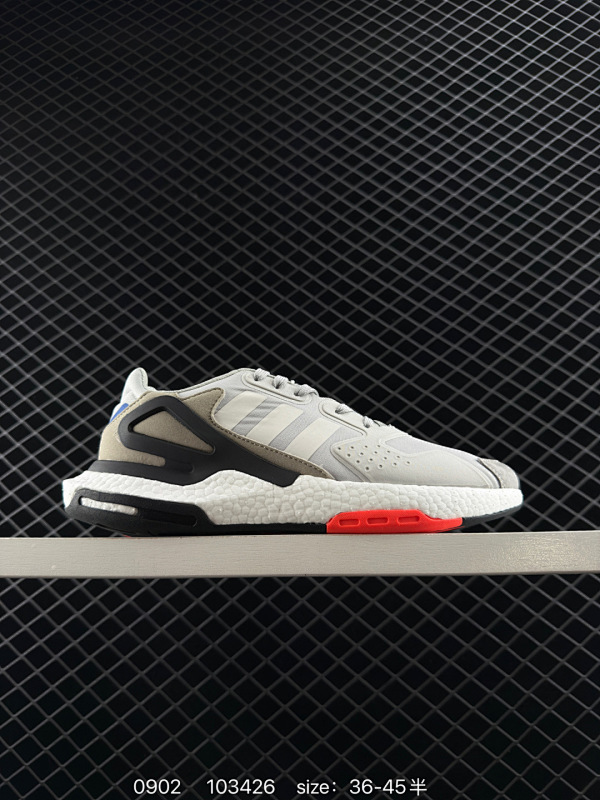 130 阿迪达斯 adidas DAY JOGGER 日行者 原楦型数据开发纸版 网材鞋面搭配合成绒面革饰面 中底嵌入全掌Boost爆米花缓震颗粒材质,棉质脚感体验，科技全副武装，街头运动流行解码，全