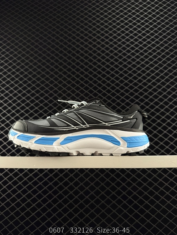 130  HOKA ONE ONE Mafate Speed 2 Low 轻量低帮户外越野跑鞋 户外山脉越野轻量运动跑鞋 鞋面用轻的无缝架构 鞋带用了弹性不易松脱的扁宽弹性鞋带 轻薄的TPU贴在透气的