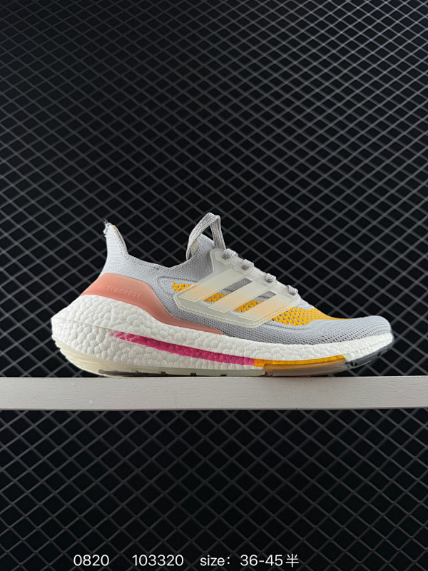 100 阿迪达斯Adidas Ultraboost DNA UB21全掌爆米花休闲运动跑鞋。采用网材搭配反光皮革鞋面，配上Stretchweb网格外底和Boost中底，提供非凡穿着体验！adidas