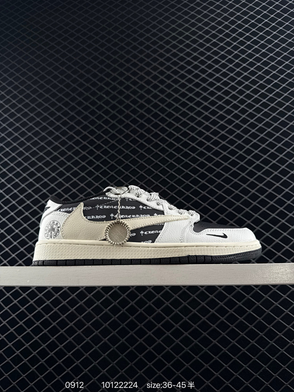 120 Nike Air Jordan 1 x Travis Scott AJ1倒勾 乔一倒钩 ‘DIY’定制 耐克 低帮文化篮球鞋  完美品质出货 细节如图所示  鞋面切割工整  冲孔整齐干净 中底