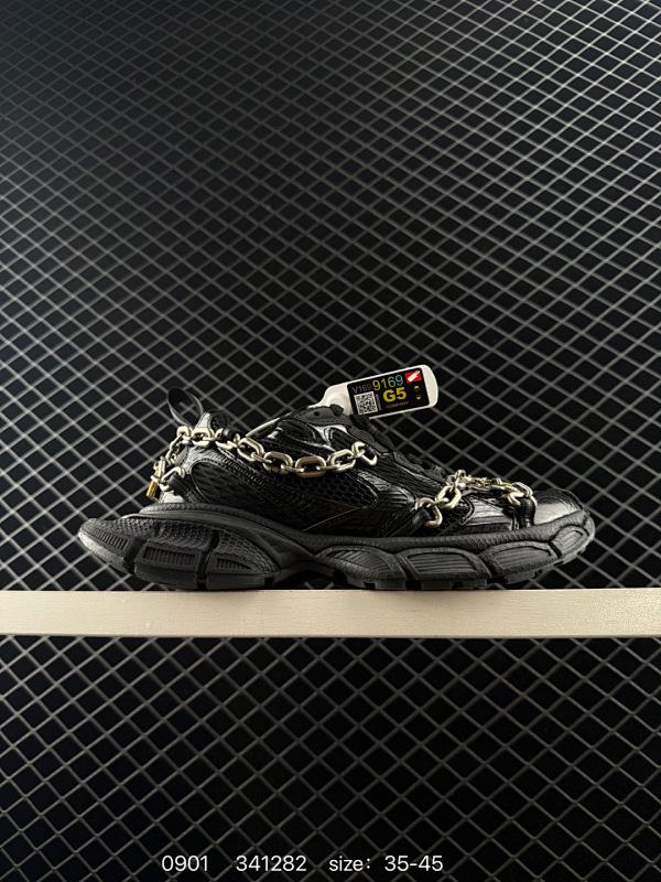 410 Balenciaga巴黎世家 3XL 链条挂锁装饰 圆头系带 低帮 老爹鞋 男款 黑色 尺码：35-45 编码：34128