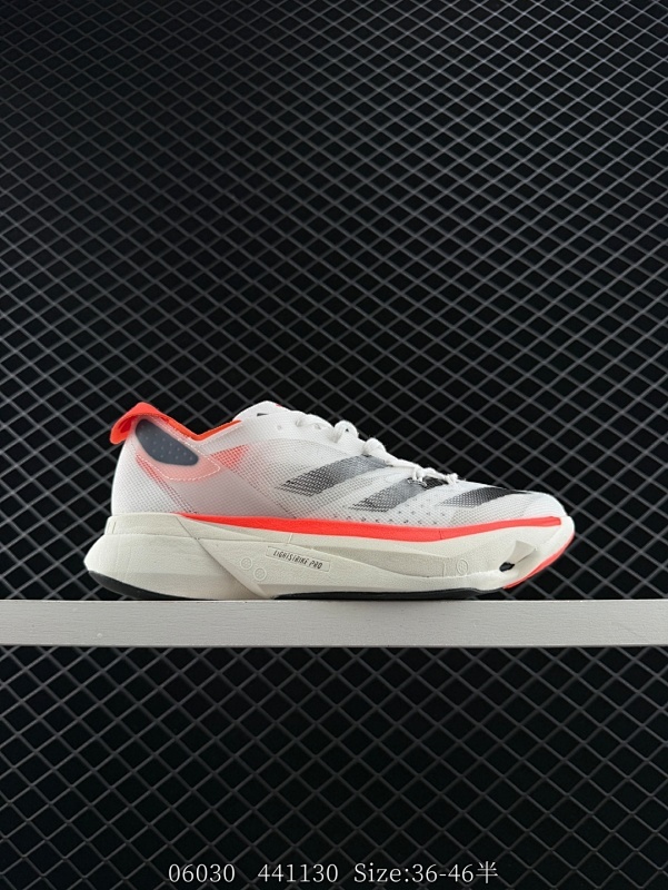 150 Adidas Adizero Adios Pro 3马拉松飞线贾卡轻质透气休闲运动跑步鞋 采用双层透气网纱 Flywire动态飞线绑缚鞋面材质 内置Zoom小气垫装置  货号：IE1053 尺
