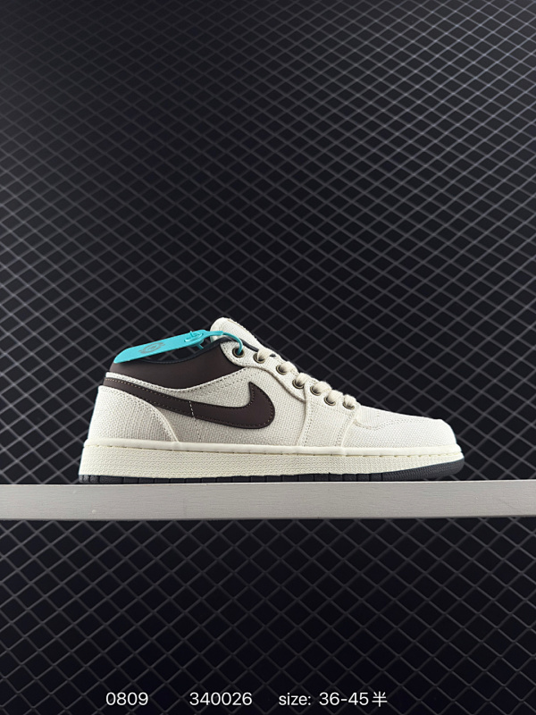 130 Air Jordan 1 Low 低帮 米黄棕 AJ1 乔丹1代 aj1 乔1 低邦 米白棕 乔丹篮球鞋系列 鞋款整体采用米黄色帆布面料打造鞋面，搭配米黄色框架覆盖层点缀，营造出十分低调又美观