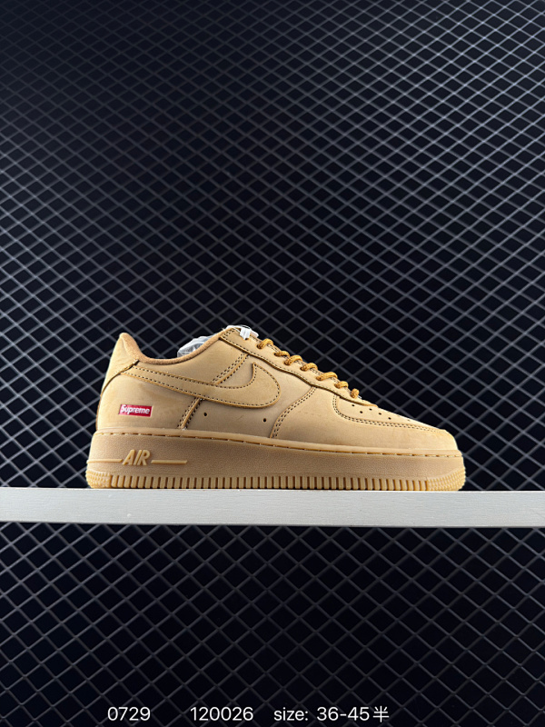130 Supreme x Air Force 1 Flax联名款 低帮小麦！ 尺码36-45原厂麂皮头层版本！ 货号DN1555-200！ 编码120026 尺码：如图 全文  详情