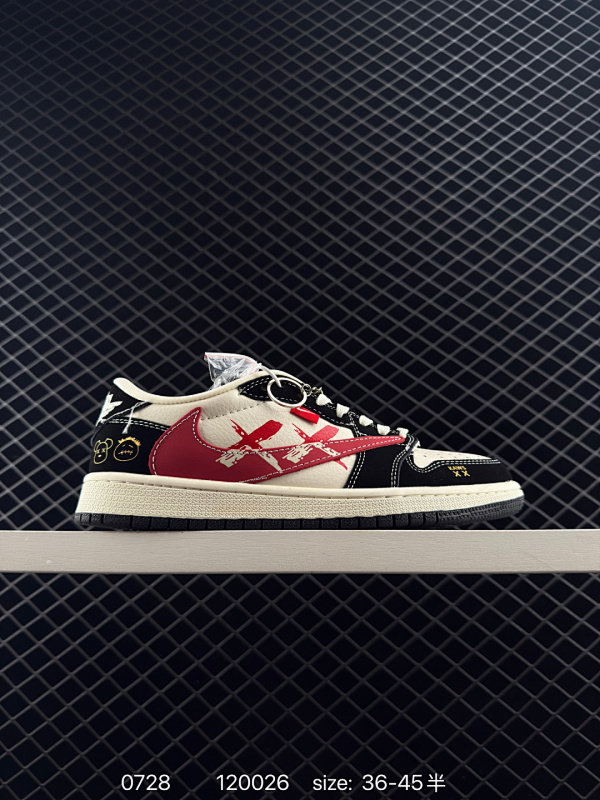 130 Nike Air Jordan 1 x Travis Scott AJ1倒勾 乔一倒钩 ‘DIY’定制 耐克 低帮文化篮球鞋  完美品质出货 细节如图所示  鞋面切割工整  冲孔整齐干净 中底