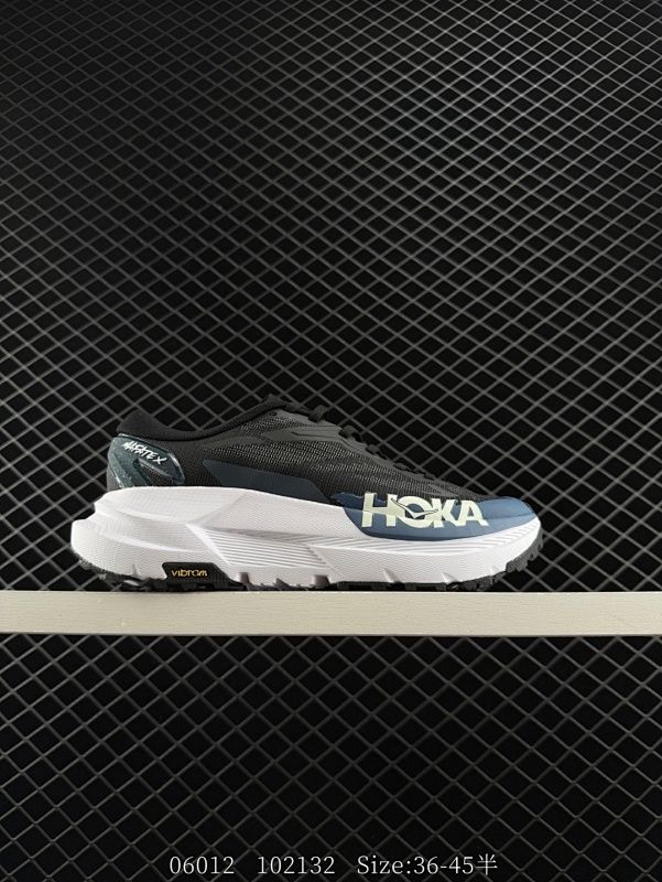160 HOKA ONE ONE Mafate X 轻量低帮户外越野跑鞋 户外山脉越野轻量运动跑鞋。鞋面用轻的无缝架构，鞋带用了弹性不易松脱的扁宽弹性鞋带，轻薄的TPU贴在透气的鞋面上。