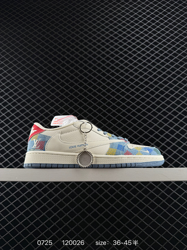 130 Jordan/乔丹 男女鞋真标半码制，采用软质牛剖革鞋面材质，缜密拉帮中底布，鞋垫嵌EVA缓震物料及背胶，内置气垫及耐磨橡胶大底❗️当红嘻哈歌手特拉维斯·斯科特定制联乘法国顶级高奢品牌·路易威