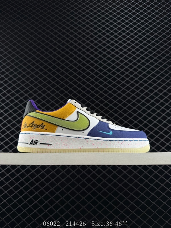 130 Nike/耐克 男女鞋半码制，硬质荔枝纹移膜革材质，原楦开发版型纸版❗️洛杉矶球队主题鞋款,耐克Nike Air Force 1”What The LA“空军一号经典高帮皮革皮百搭休闲运动