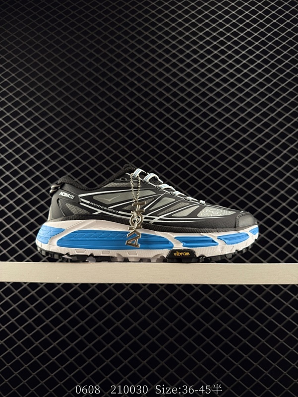 150  HOKA ONE ONE Mafate Speed 2 Low 轻量低帮户外越野跑鞋 户外山脉越野轻量运动跑鞋 鞋面用轻的无缝架构 鞋带用了弹性不易松脱的扁宽弹性鞋带 轻薄的TPU贴在透气的