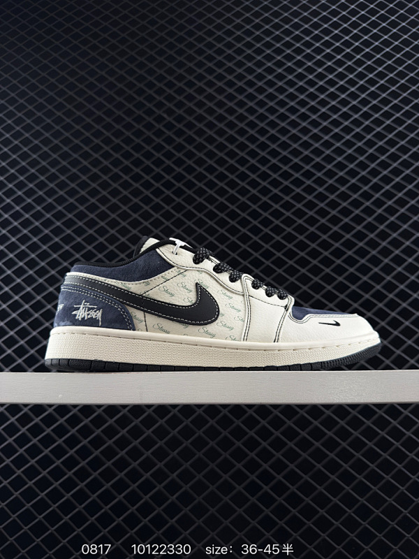 150 限量发售！ AIR JORDAN 1 LOW AJ1乔1低帮休闲板鞋， “灰白蓝勾配色定制款”  个性的设计风格以及品牌的经典元素 使其成为一双具有独特身份和价值的鞋子 清新而立体的外观加上联