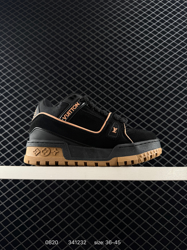 160 路易威登 Louis Vuitton LV路易威登板鞋 时尚运动鞋潮厚底增高男鞋。舒适防滑底和百搭性霸屏整个时尚娱乐圈，细节调整完美主义！采用柔软皮革织物拼接鞋面，独家开模大底， 侧边采用3D