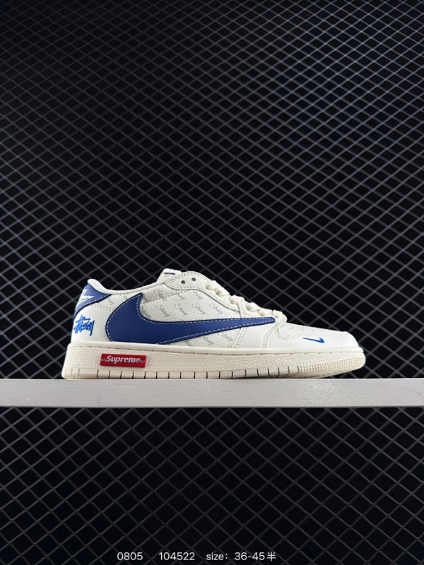 110 Travis Scott x Fragment Design x Jordan Air Jordan 1 Low OG SP  “OFF-WHITE联名——卡其翻毛蓝”  多方联名合作融合了T