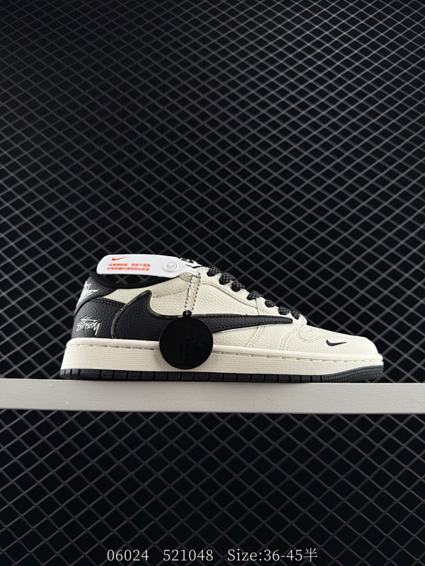 240 Stussy x Travis Scott x Air Jordan 1 LSt 斯图西 x AJ1 低帮 米白黑倒勾联名 AJ1 乔丹1代 aj1 乔1 低邦 米白黑倒勾联名 乔丹篮球鞋系列