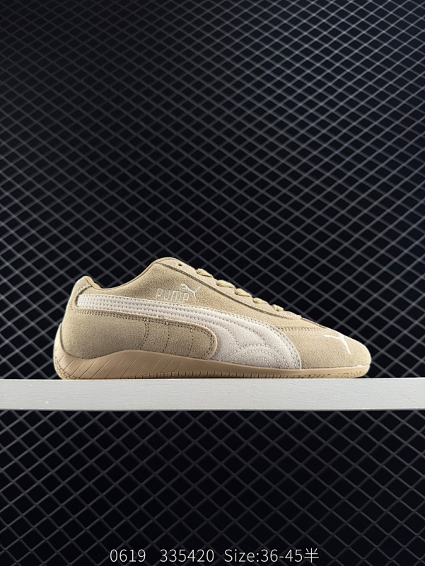 100 彪马Puma Speedcet OG 棕白 彪马低帮复古运动休闲赛车跑鞋 以趣味十足又前卫复古的设计引领潮流，将赛道精神融入街头时尚，开启前卫竞速之旅。融入经典配色，主打前卫复古风。鞋款的鞋侧