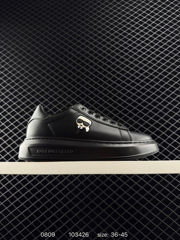 130 KARL LAGERFELD Kapri 皮革 圆头系带 卡通人物印花设计 低帮 板鞋 男款 黑色 尺码：如图 编码：103426  详情       ¥ 130