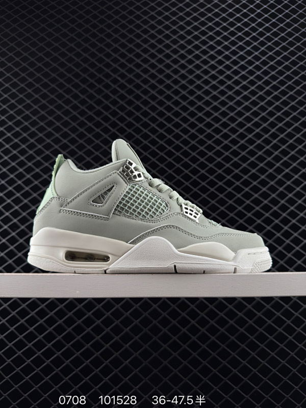 140 Air Jordan 4 Retro "Seafoam" 绿色 AJ4 乔丹4代 aj4 乔4 乔丹4 绿银色 乔丹篮球鞋系列 鞋身整体以绿色皮革为主色调，辅以银色点缀，搭配绿色的鞋带，让鞋子