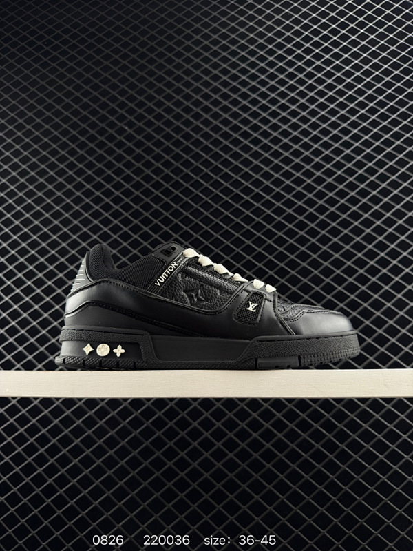 180 路易威登 Louis Vuitton LV路易威登板鞋 时尚运动鞋潮厚底增高男女鞋。舒适防滑底和百搭性霸屏整个时尚娱乐圈，细节调整完美主义！采用柔软皮革拼接鞋面，独家开模大底， 侧边采用3D打