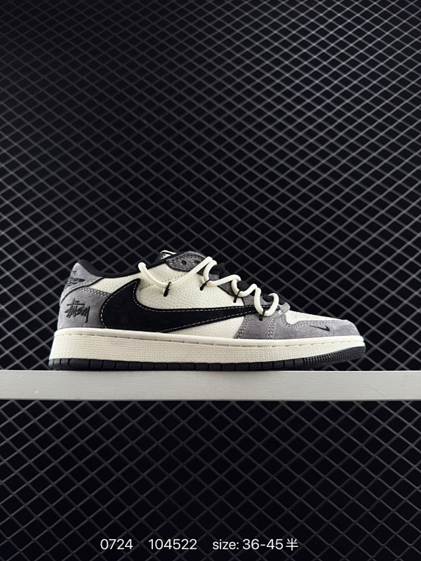 110 头层带半码 Supreme x Travis Scott x Air Jordan 1 Low Sup x AJ1 低帮 米白黑倒勾 AJ1 乔丹1代 aj1 乔1 低邦 米白黑倒钩 乔丹篮球