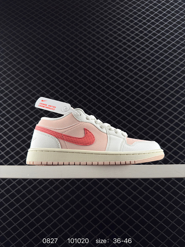 100 Air Jordan 1 Low "Strawberry Milkshake" 低帮 草莓奶昔 AJ1 乔丹1代 aj1 乔1 低邦 白粉红 男女同款 乔丹篮球鞋系列 鞋身整体采用淡淡的粉色皮