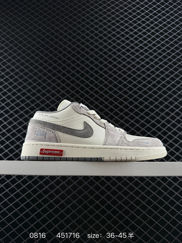 80 Travis Scott x Nike Air Jordan 1 Low x Stussy Air Jordan 1 Low 反转米黑小钩绑带倒钩   全鞋采用原装头层皮，用料扎实 精雕细琢 鞋
