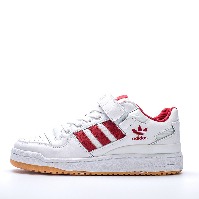 真标公司货 原盒原标原包装纸 不夹脚 阿迪达斯ADIDAS FORUM MID LOW经典魔术贴复古板鞋 男子潮流 顶级头层皮休闲鞋 白红 货号:B37769 Size:36 - 45带半码