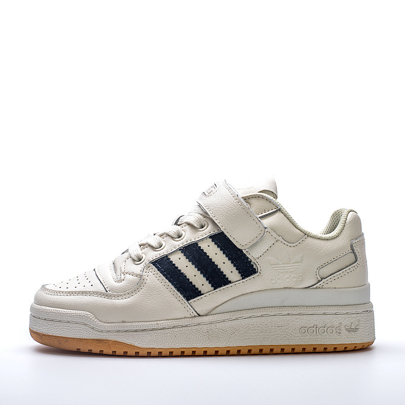 真标公司货 原盒原标原包装纸 不夹脚 阿迪达斯ADIDAS FORUM MID LOW经典魔术贴复古板鞋 男子潮流 顶级头层皮休闲鞋 米白深蓝 货号:CQ0996 Size:36 - 45带半码